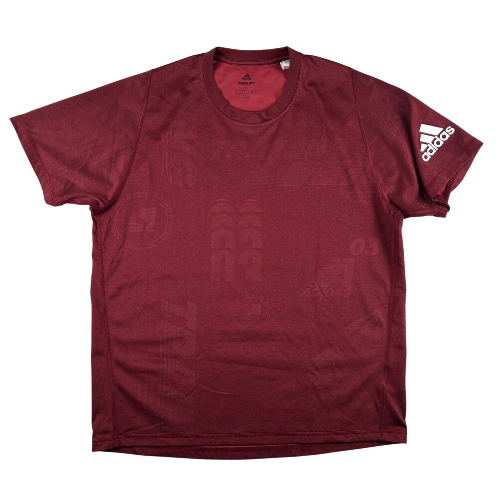Adidas Climalite Shirt Mens Large Red FreeLift Short Sleeve Training Top Logo